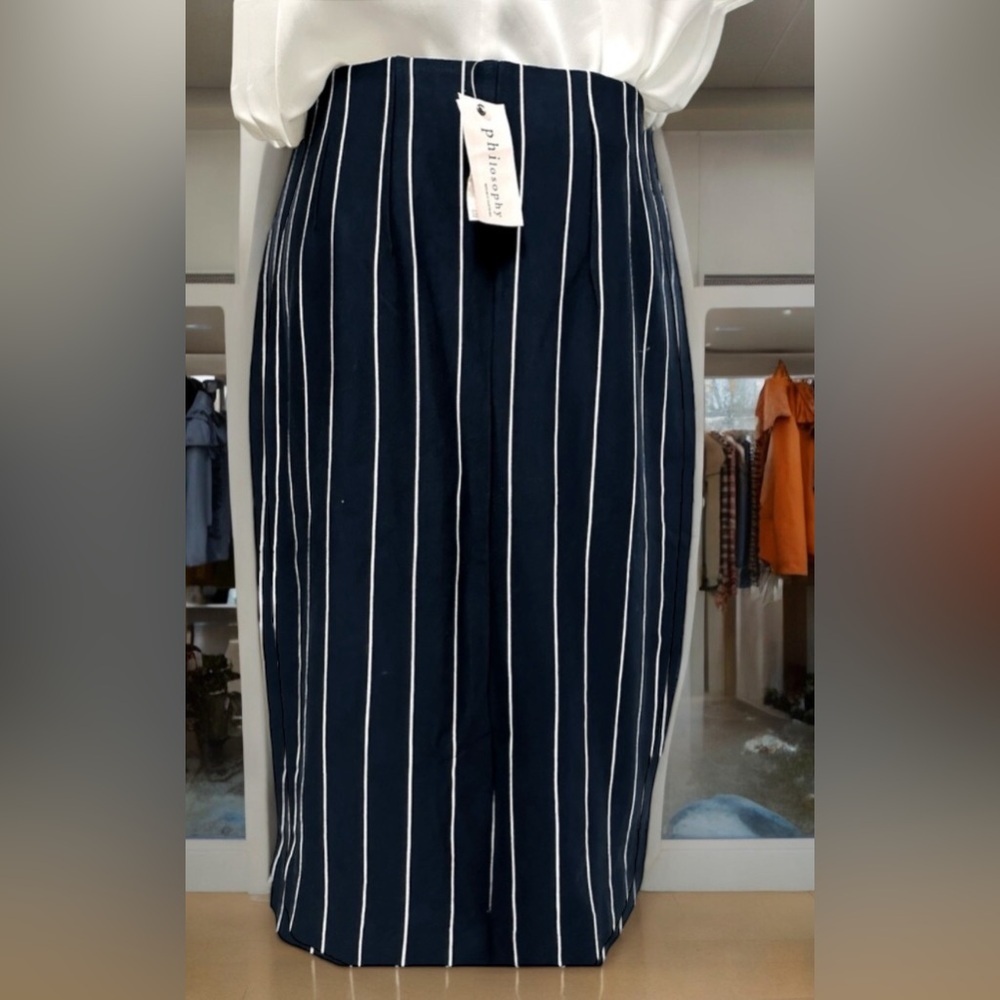 Philosophy Republic Navy White Stripe Pencil Skirt NWT Size M
